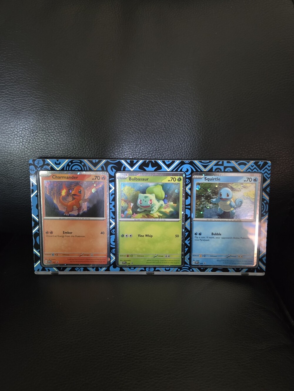Pokemon Charmander, Bulbasaur, Squirtle Cosmos Holo Promo Set w/ blue Stand